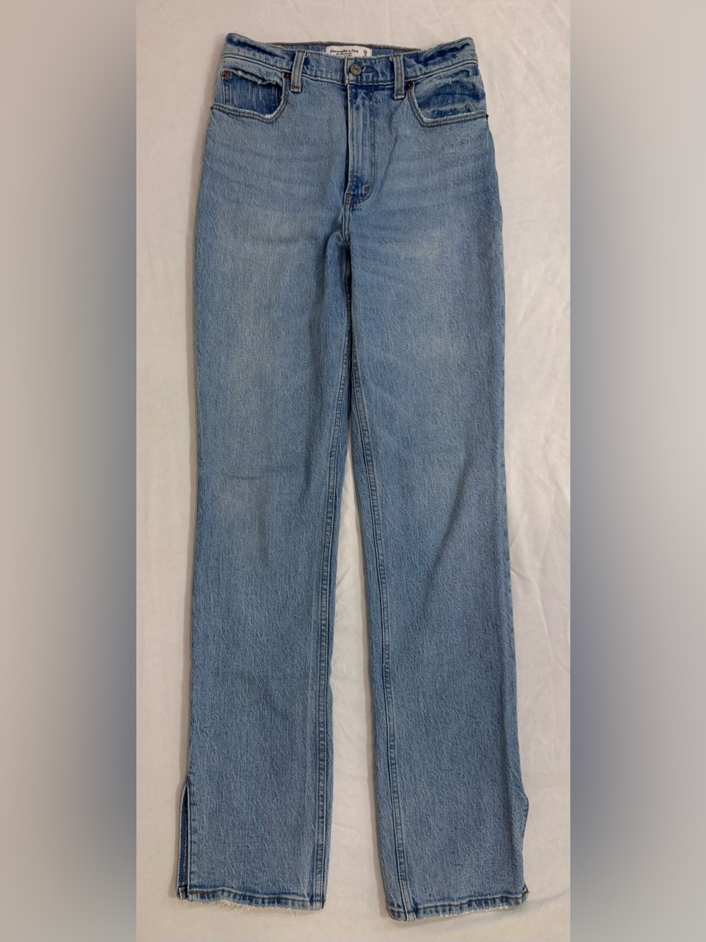 Abercrombie 90s Straight Jeans 26 Long Ultra High Rise Light Wash Side Slit Hem